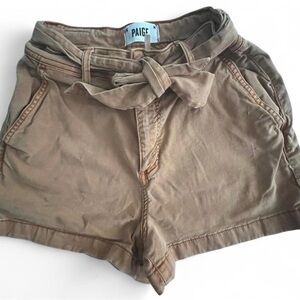 PAIGE Khaki High-Waist Tie-Belt Shorts